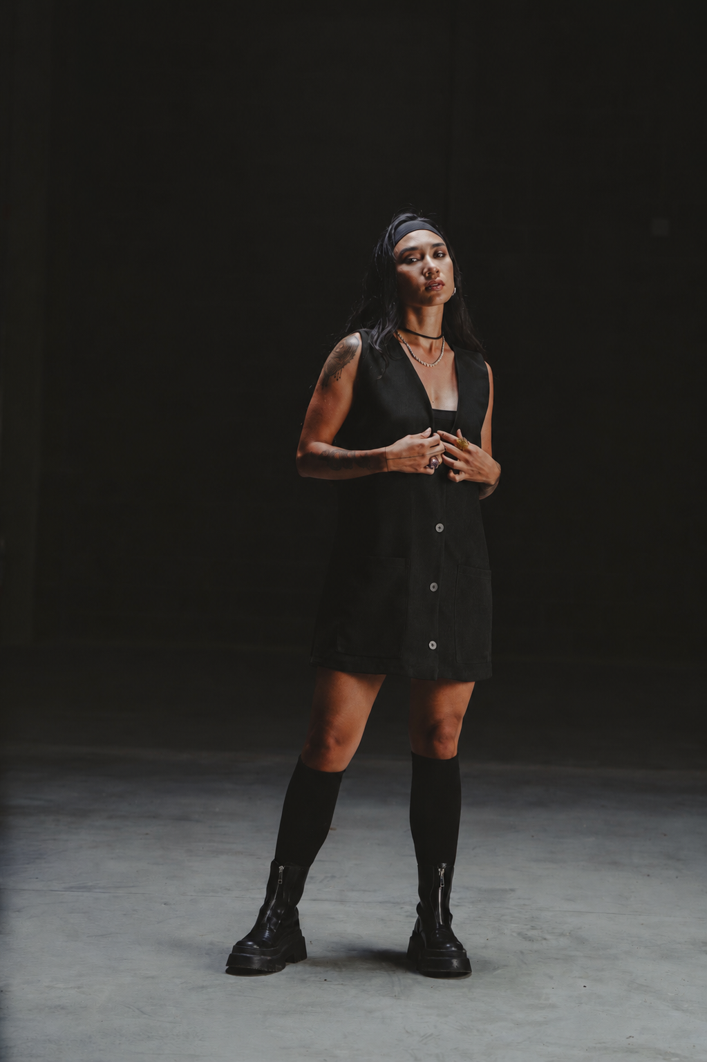 FREE WILL DRESS/VEST IN BLACK