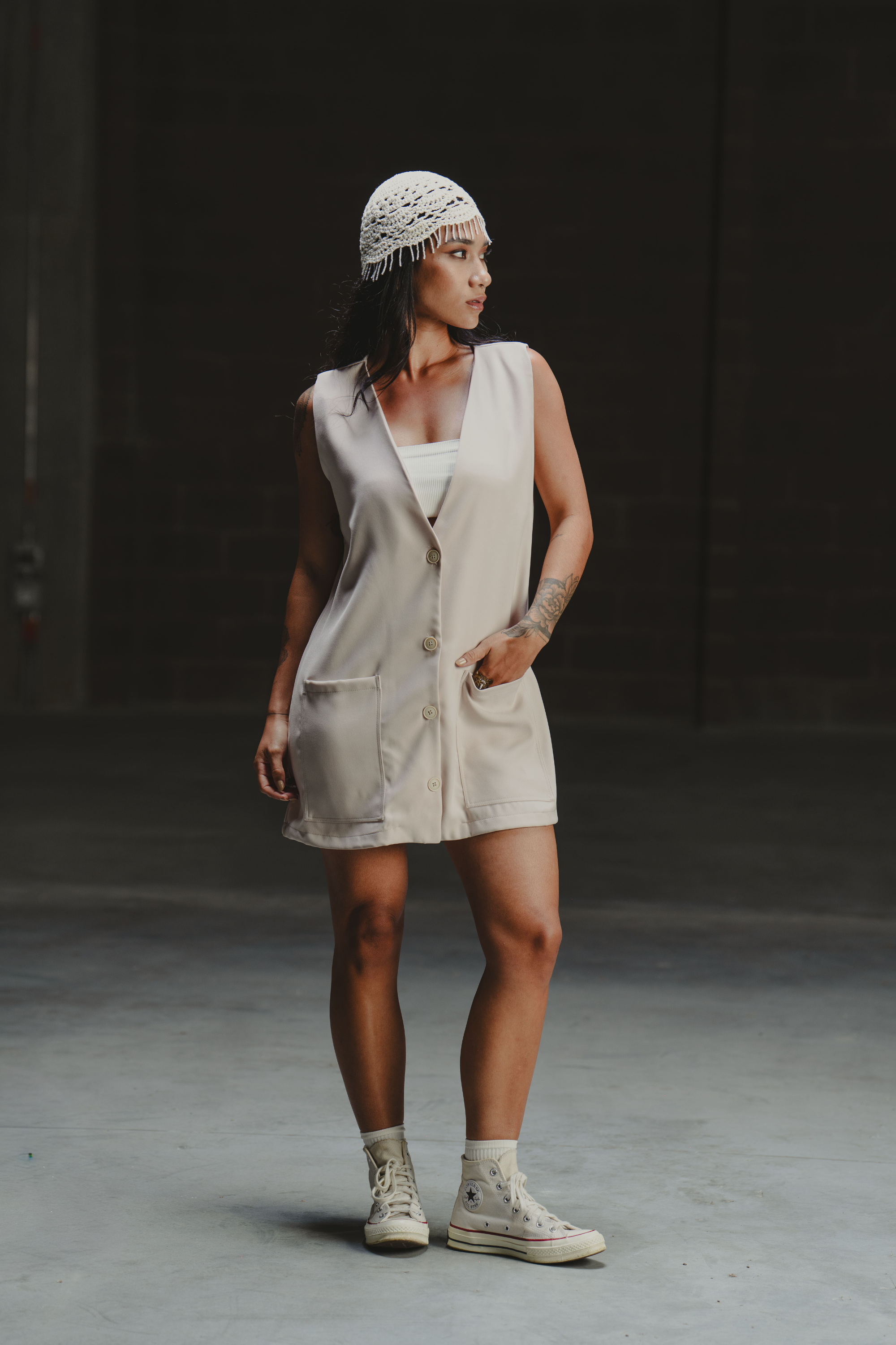 FREE WILL DRESS/VEST IN SAND