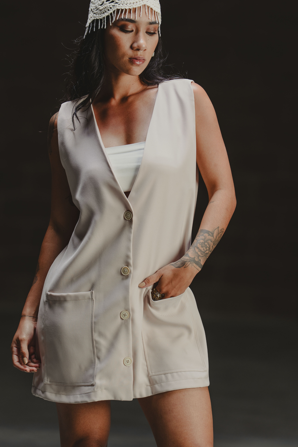 FREE WILL DRESS/VEST IN SAND