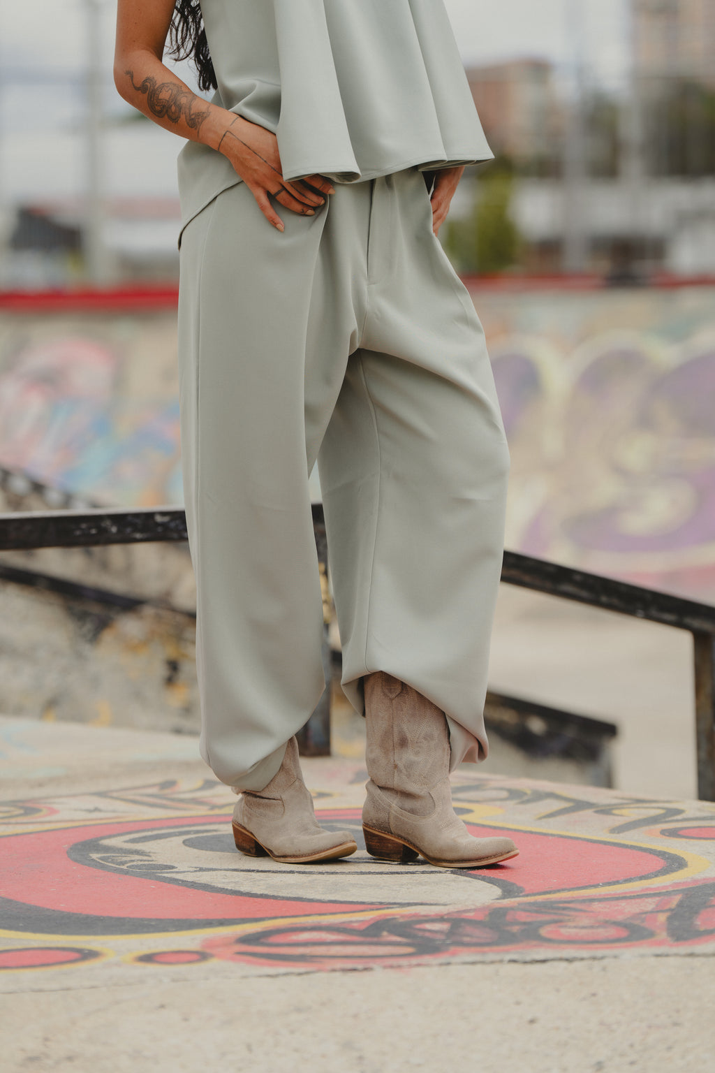 A LITTLE CAOS PANTS IN SAGE